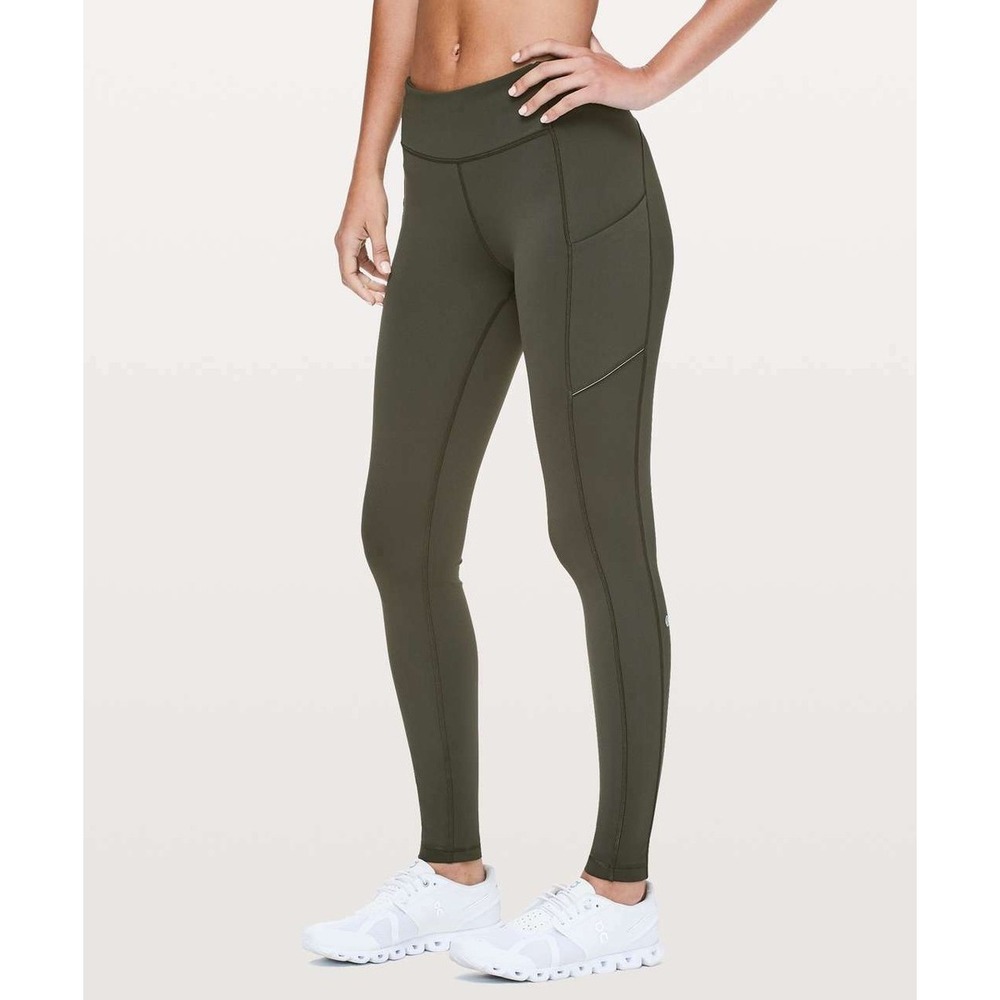 Lululemon Speed Up Leggings Womens 8 Green Ankle Mid Rise Side Pocket‎ Running